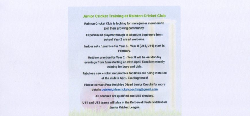 New Junior members wanted at Rainton CC